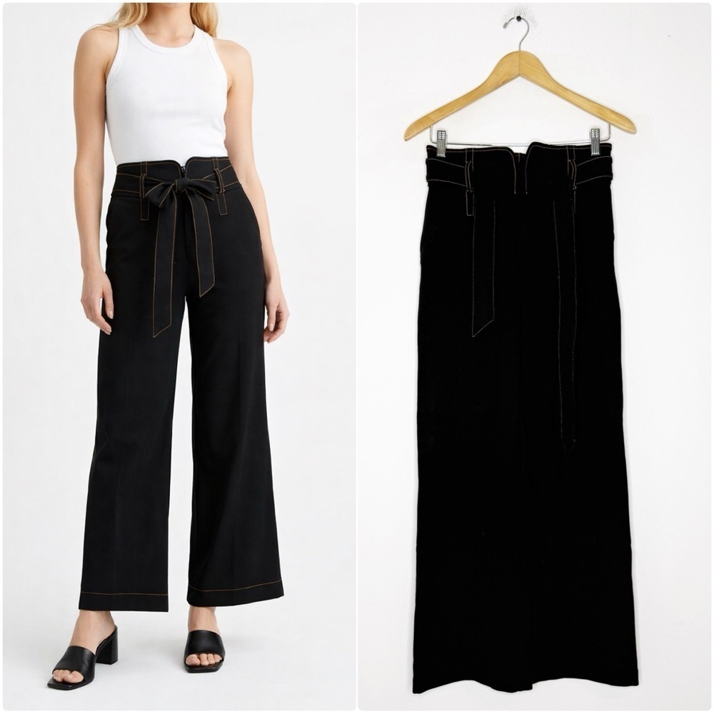 Maeve by Anthropologie Black Tie Waist Pants Size 4 Contrast Stitching